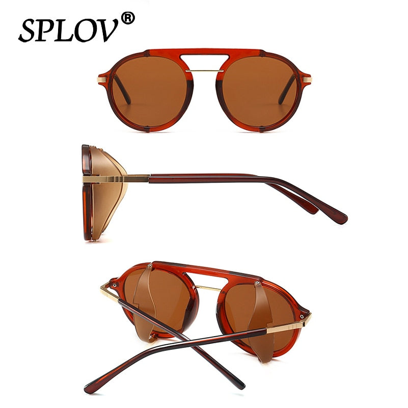 Retro Round Steampunk Sunglasses Men Women Brand Designer Vintage Wrap Shades Double Beam Eyewear Street Fashion Oculos de sol