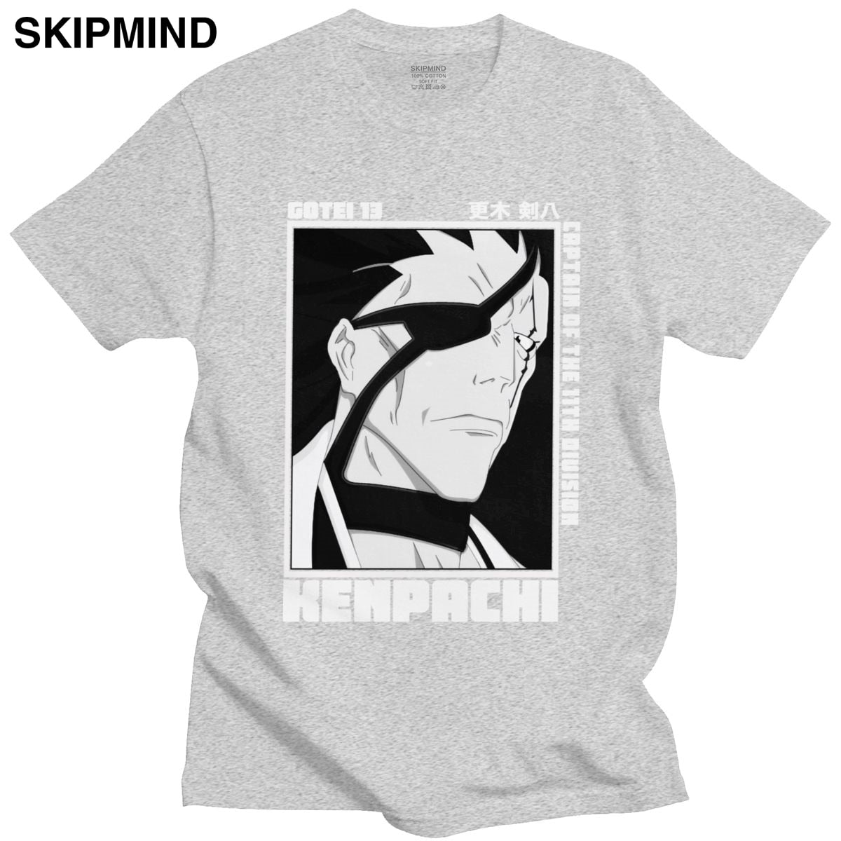 Trendy Mens Anime Manga Kenpachi Zaraki T-Shirt Short Sleeve Round-neck Cotton Tshirt Graphic Bleach Tee Shirt Slim Fit Clothes