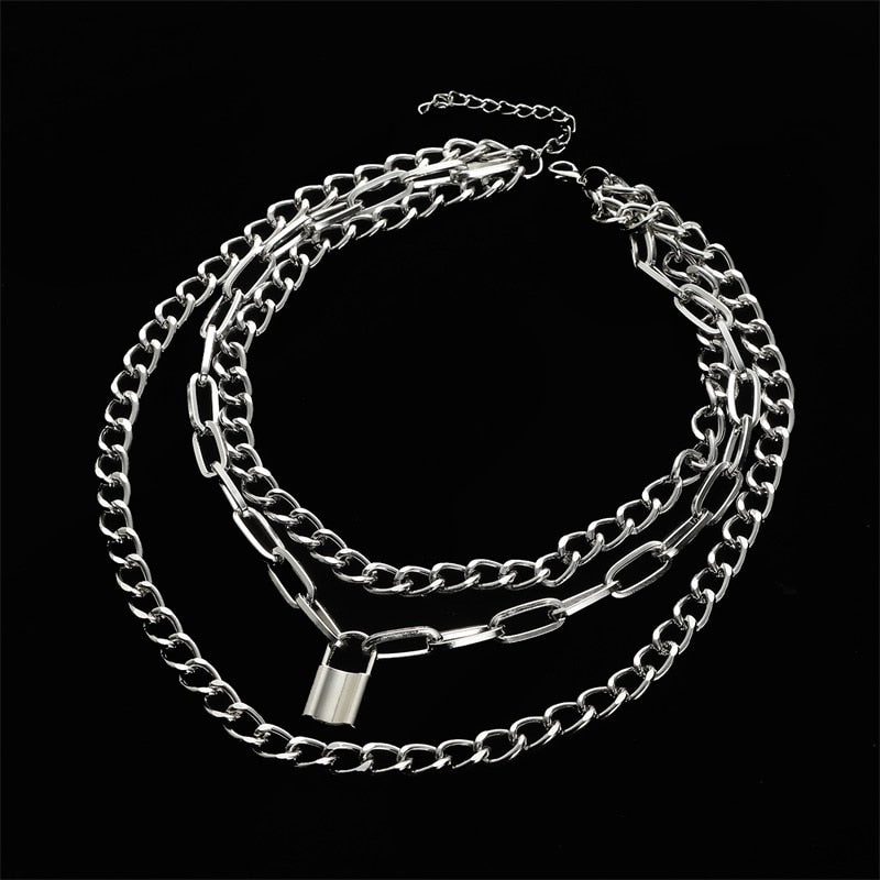 Layered Chain Necklace Cool Lock Goth Accessories Grunge Style Fairy Core Choker 2000s Aesthetic Y2k E Girl Jewelry
