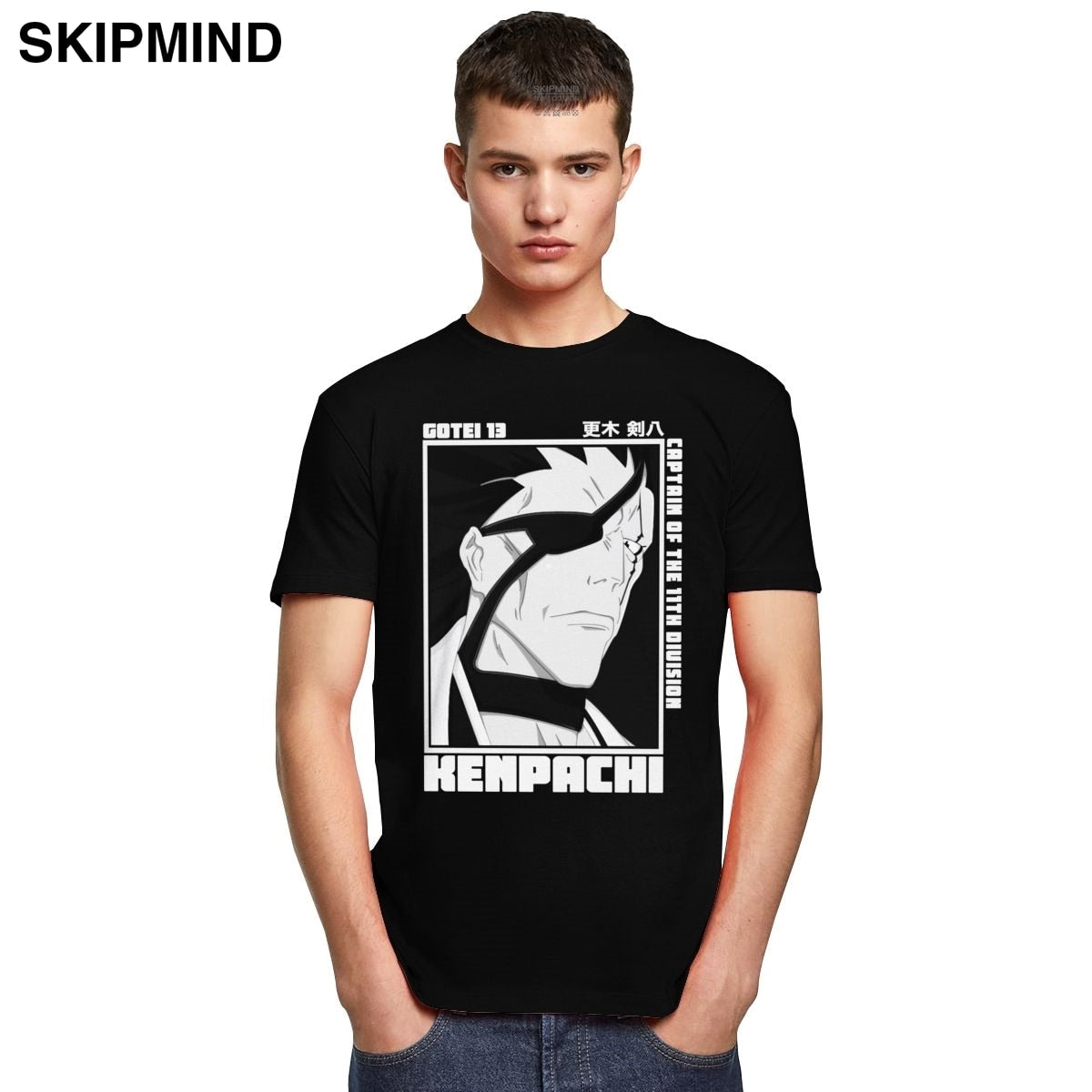 Trendy Mens Anime Manga Kenpachi Zaraki T-Shirt Short Sleeve Round-neck Cotton Tshirt Graphic Bleach Tee Shirt Slim Fit Clothes