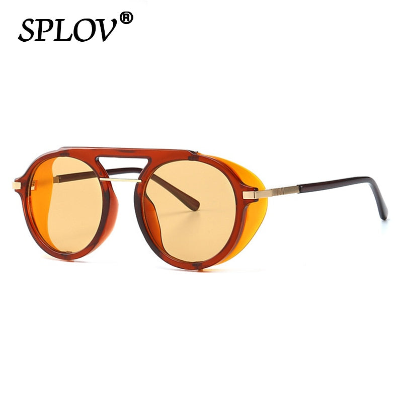 Retro Round Steampunk Sunglasses Men Women Brand Designer Vintage Wrap Shades Double Beam Eyewear Street Fashion Oculos de sol