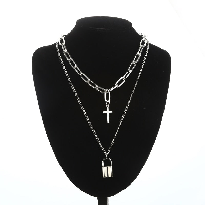 Layered Chain Necklace Cool Lock Goth Accessories Grunge Style Fairy Core Choker 2000s Aesthetic Y2k E Girl Jewelry