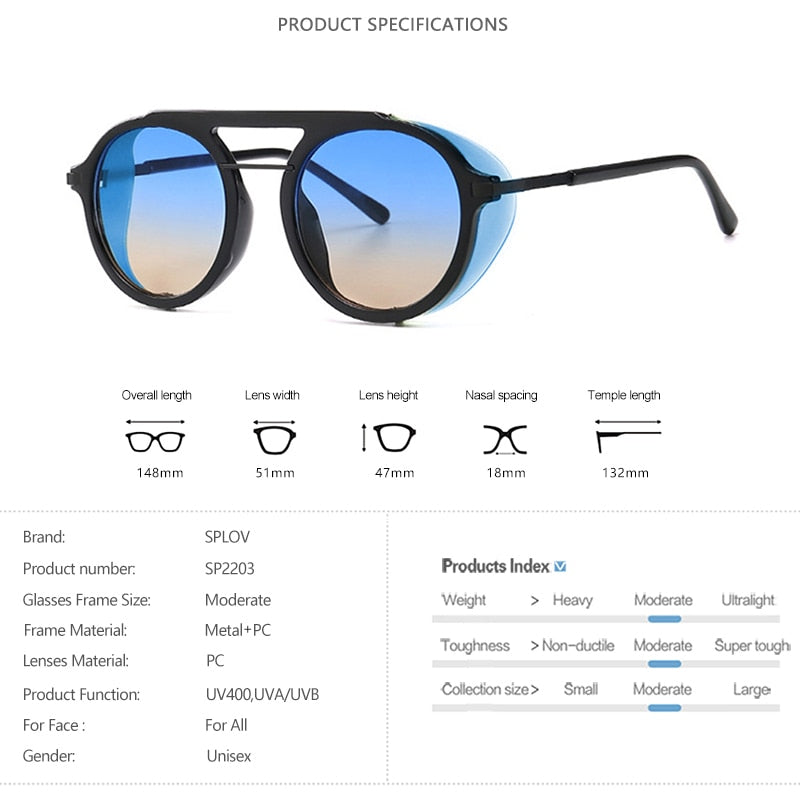 Retro Round Steampunk Sunglasses Men Women Brand Designer Vintage Wrap Shades Double Beam Eyewear Street Fashion Oculos de sol