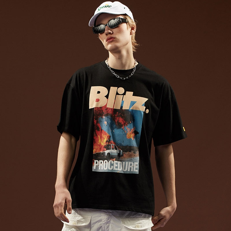 Aolamegs T Shirt Men Accident Printed Men's Tee Shirts Short Sleeve T Shirt Fashion High Street Tees Hip Hop Streetwear Clothing