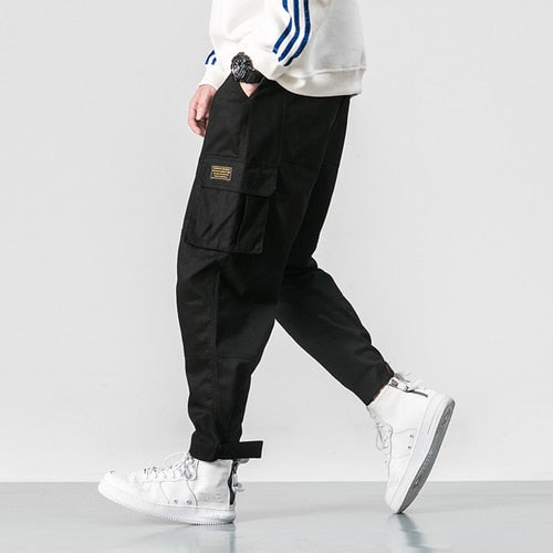 2022 Men Multi-pocket Elastic Waist Design Harem Pant Street Punk Hip Hop Red Casual Trousers Joggers Male Army Cargo Pants 5XL