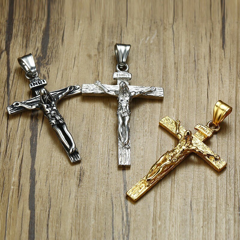 Cross Jesus Stainless Steel Pendant Necklace Hip Hop Cuban within Cuban Link Crucifix  Necklace 24 in