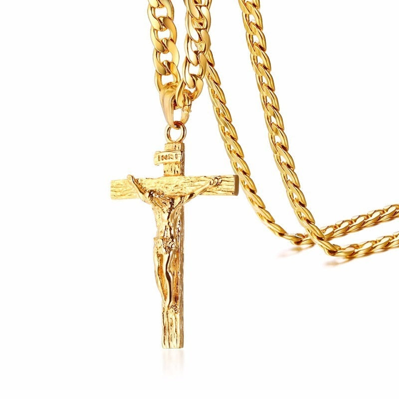 Cross Jesus Stainless Steel Pendant Necklace Hip Hop Cuban within Cuban Link Crucifix  Necklace 24 in