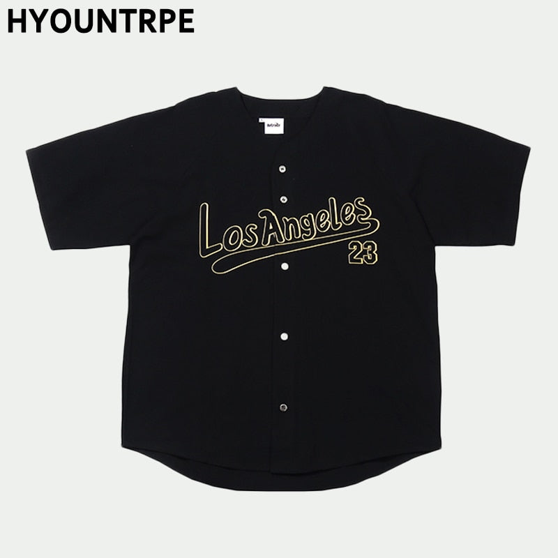 Men Baseball Tee Shirts New Fashion Letter Printed Single Breasted Hip Hop T Shirt Skateboard High Street Couple Tees Streetwear