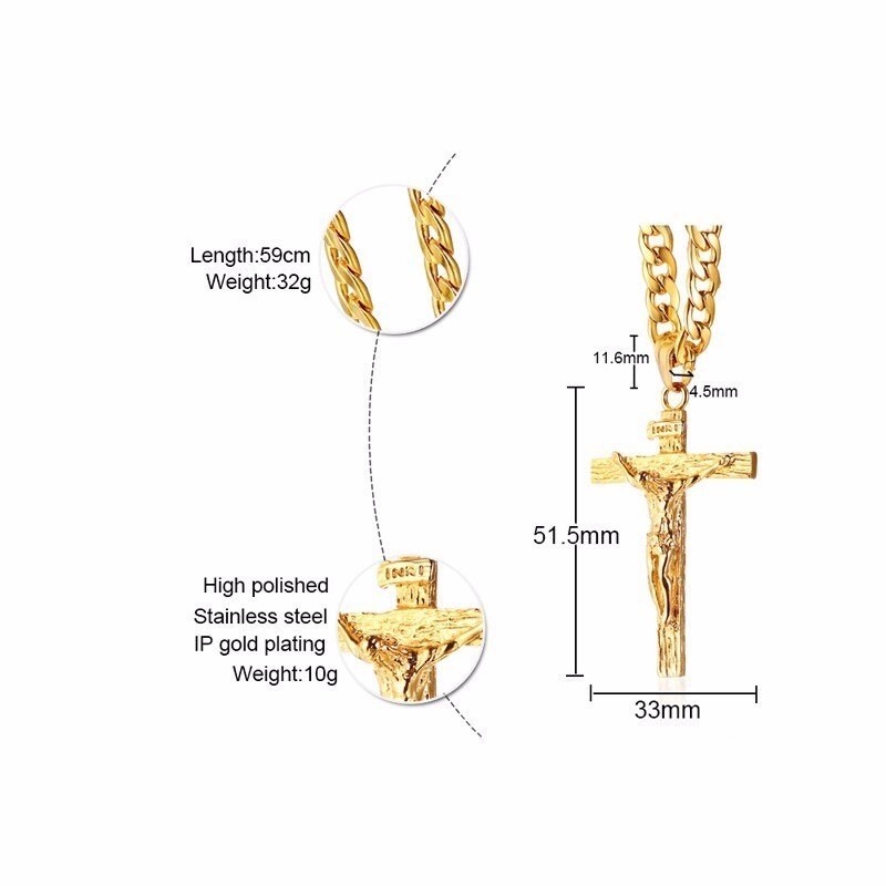 Cross Jesus Stainless Steel Pendant Necklace Hip Hop Cuban within Cuban Link Crucifix  Necklace 24 in