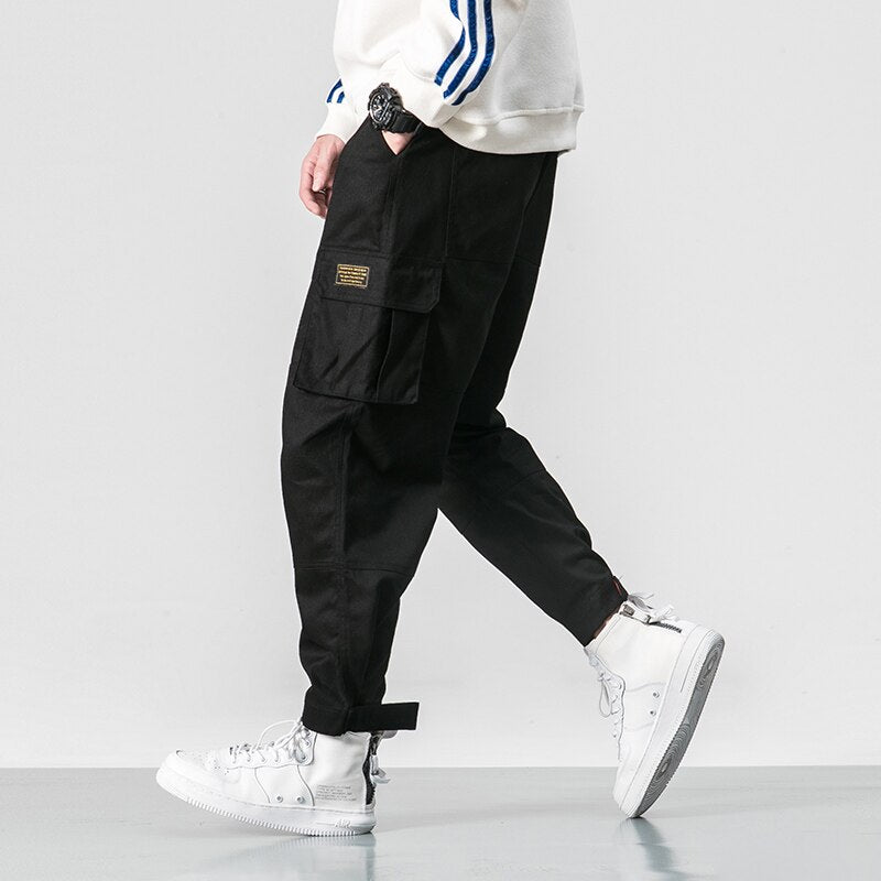 2022 Men Multi-pocket Elastic Waist Design Harem Pant Street Punk Hip Hop Red Casual Trousers Joggers Male Army Cargo Pants 5XL