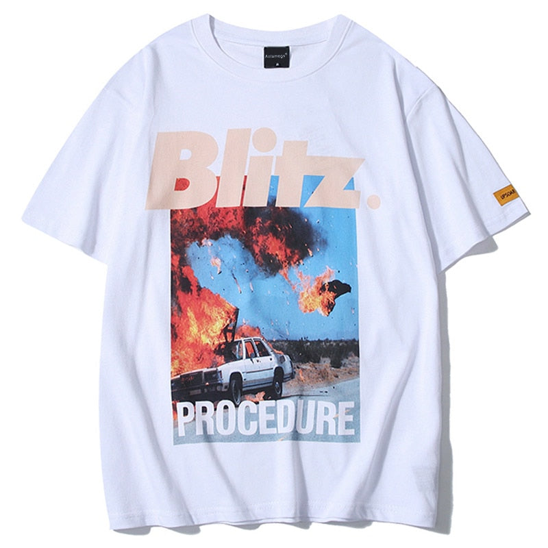 Aolamegs T Shirt Men Accident Printed Men's Tee Shirts Short Sleeve T Shirt Fashion High Street Tees Hip Hop Streetwear Clothing