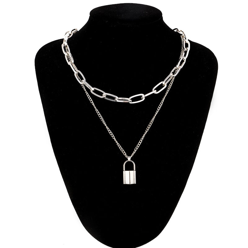 Layered Chain Necklace Cool Lock Goth Accessories Grunge Style Fairy Core Choker 2000s Aesthetic Y2k E Girl Jewelry