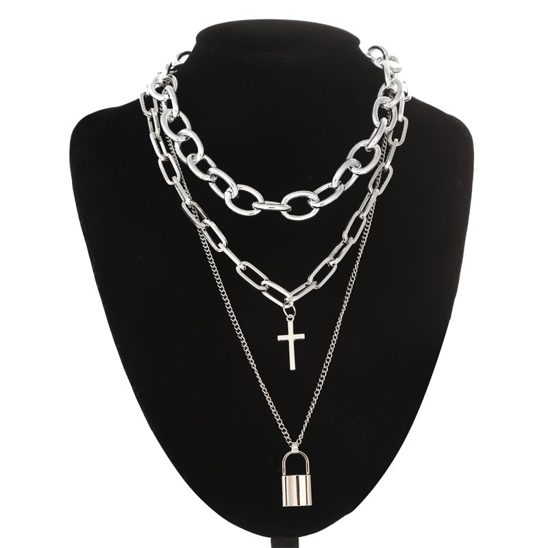 Layered Chain Necklace Cool Lock Goth Accessories Grunge Style Fairy Core Choker 2000s Aesthetic Y2k E Girl Jewelry