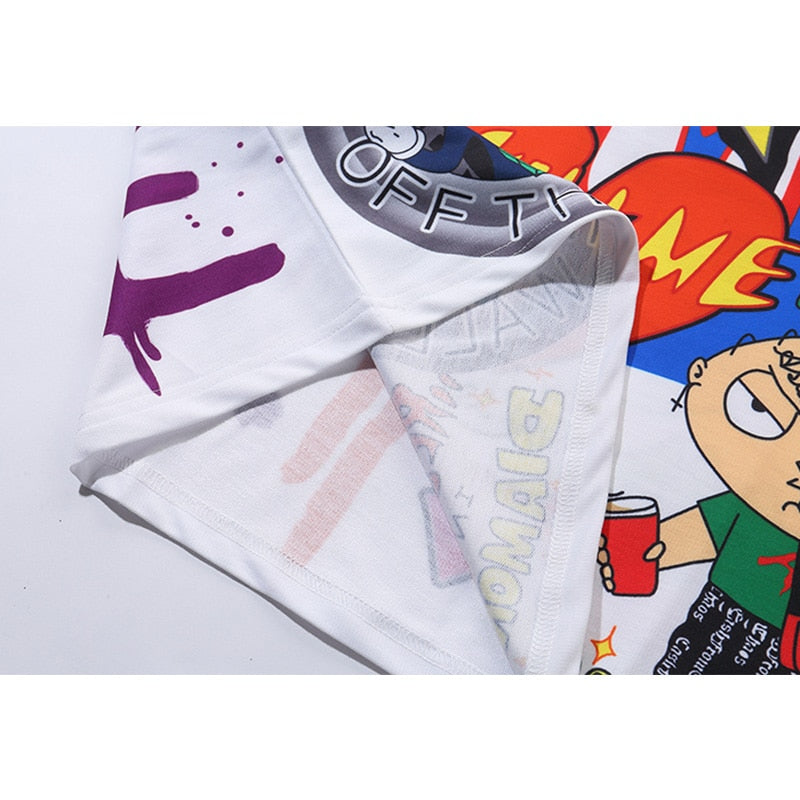 Aolamegs T Shirt Men Graffiti Cartoon Printed Men's Tee Shirts Short Sleeve T Shirt Fashion High Street Tees Summer Streetwear