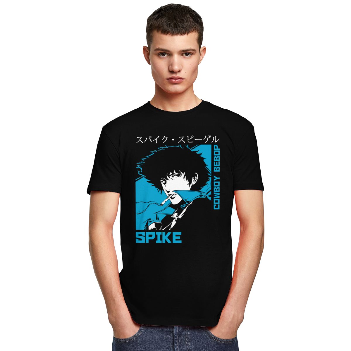 Classic 90s Anime Cowboy Bebop T-shirt Men  Short Sleeve Spike Spiegel Graphic T Shirt Pure Cotton Manga Tee Tops Clothing Gift