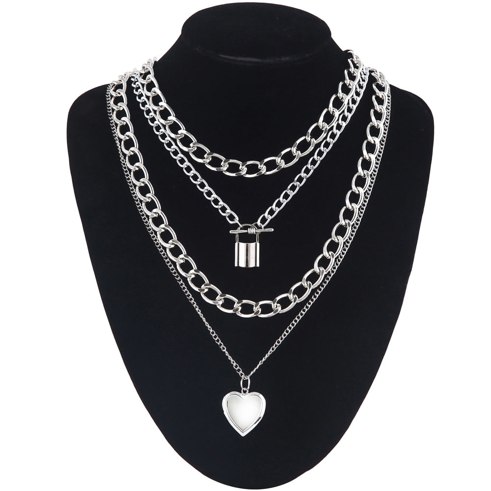 Layered Chain Necklace Cool Lock Goth Accessories Grunge Style Fairy Core Choker 2000s Aesthetic Y2k E Girl Jewelry