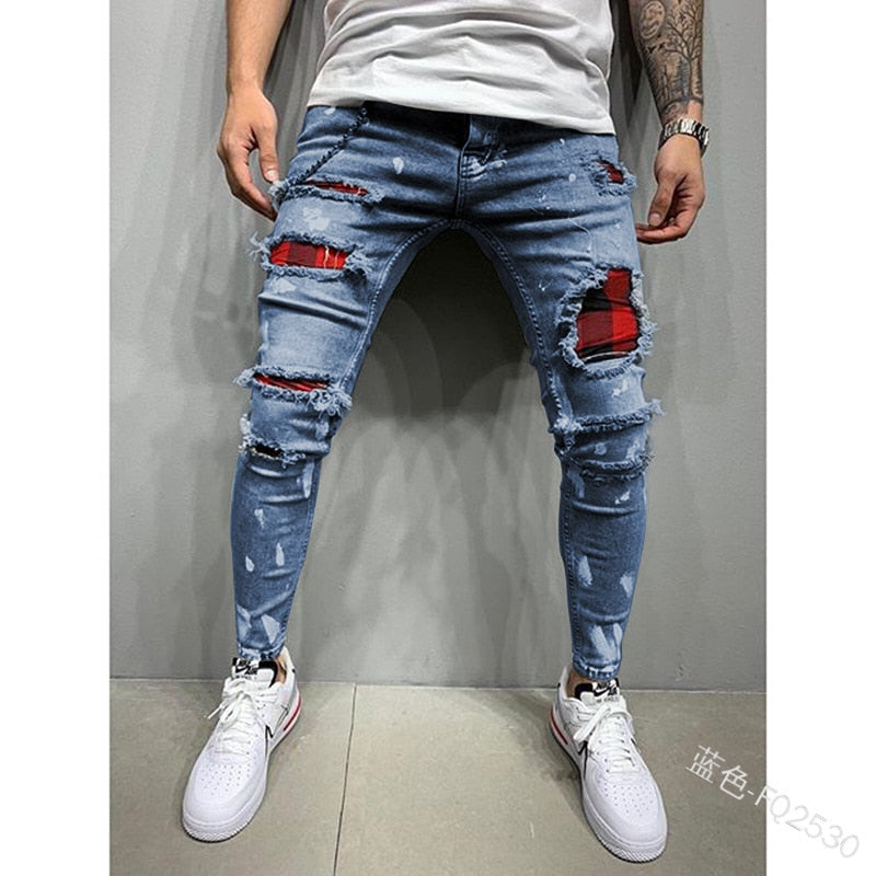 Men High Waist Fashion Jean Spring Summer Boyfriend Motorcycle Street Wear Skinny Casual Denim Pants Jeans Straight Trousers