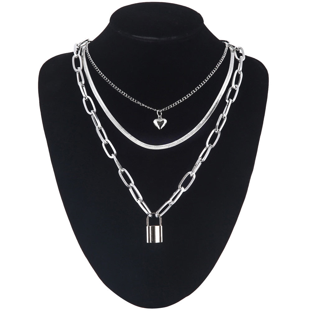 Layered Chain Necklace Cool Lock Goth Accessories Grunge Style Fairy Core Choker 2000s Aesthetic Y2k E Girl Jewelry