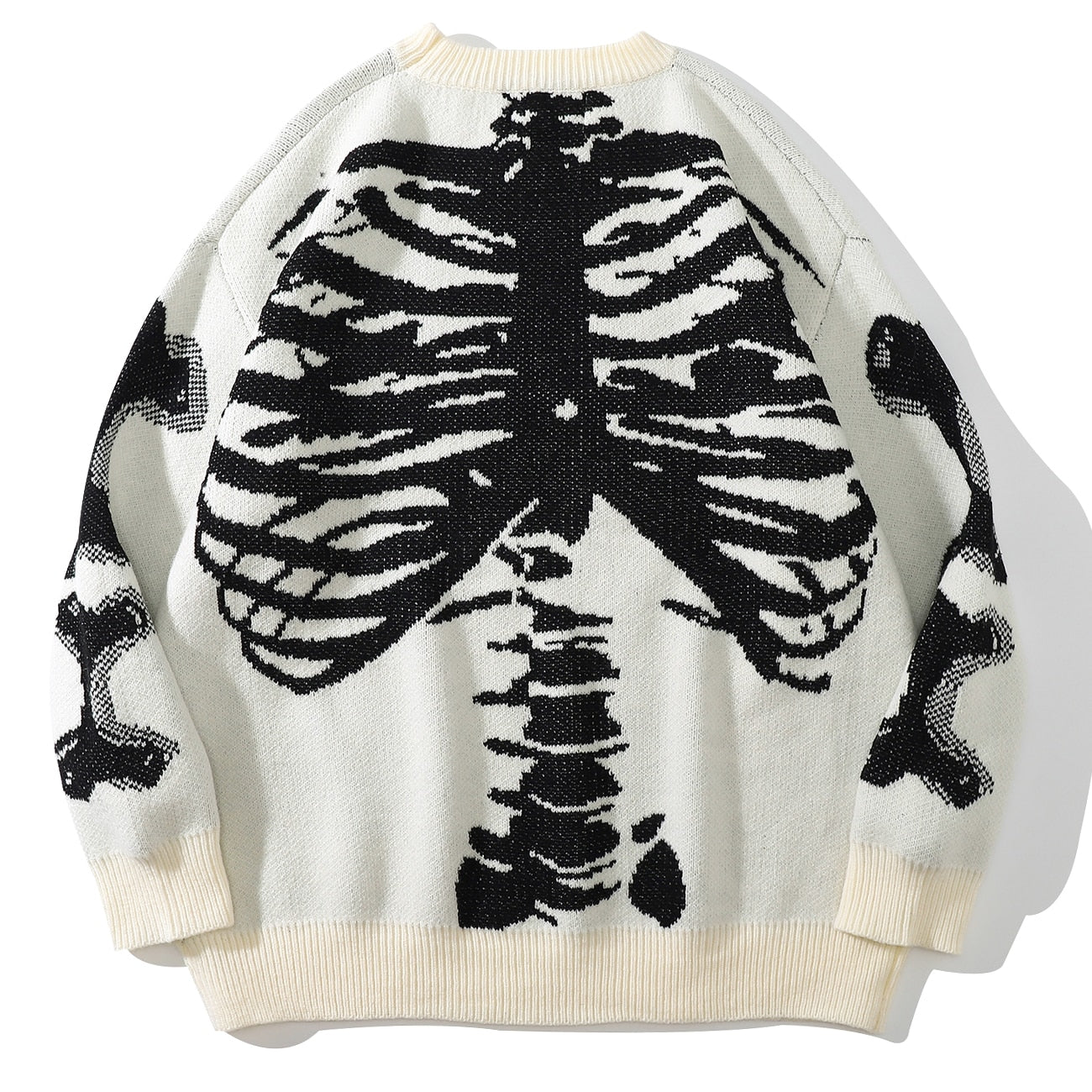 LACIBLE Harajuku Skeleton Bone Knitted Sweater Streetwear Jumpers Autumn Hip Hop Casual Pullover Sweater Men Fashion Loose Tops