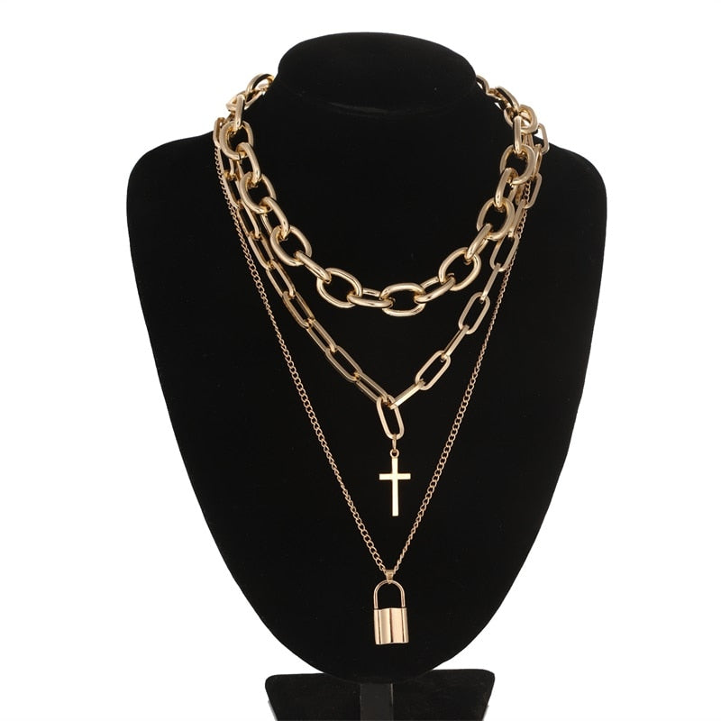 Layered Chain Necklace Cool Lock Goth Accessories Grunge Style Fairy Core Choker 2000s Aesthetic Y2k E Girl Jewelry