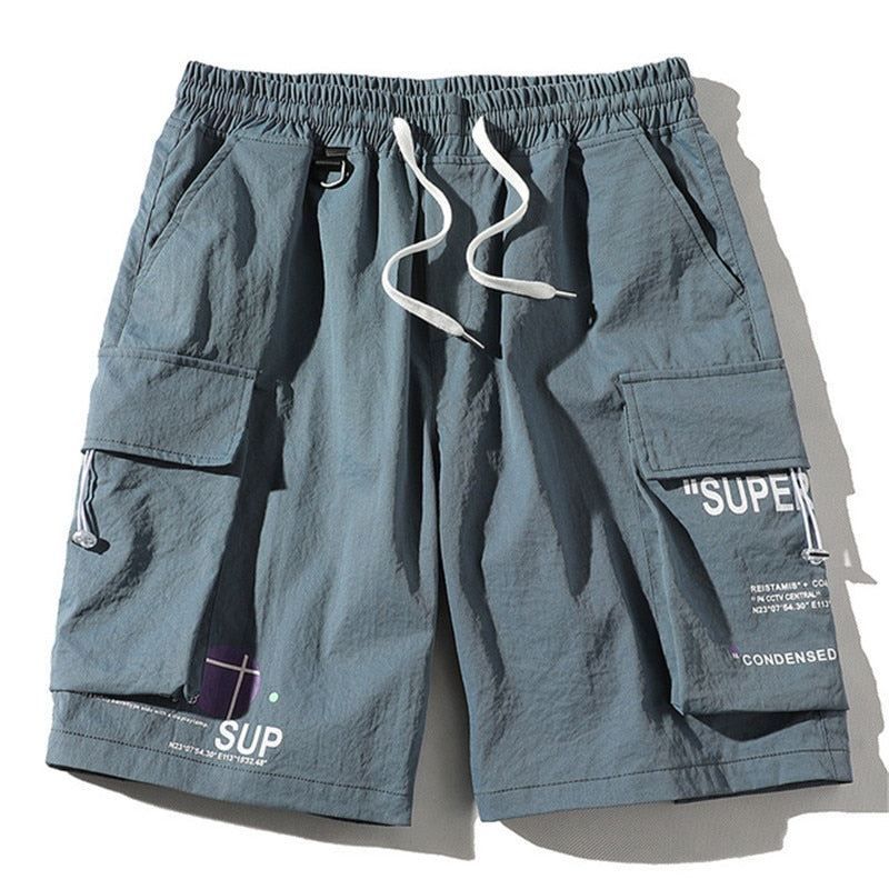 FOJAGANTO Men Summer Cargo Shorts Trend Brand Men High Street Drawstring Knee Length Shorts Fashion Printing Casual Shorts Male
