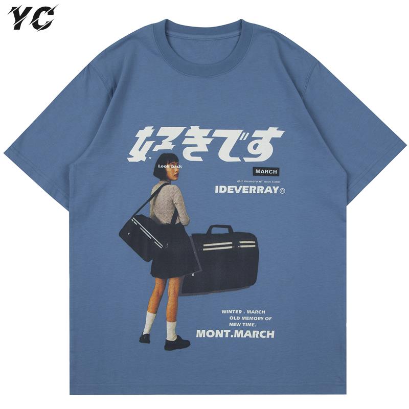 Hip Hop Streetwear Harajuku T Shirt Girl Japanese Kanji Print Tshirt 2021CC Summer Mens Short Sleeve Cotton Oversized T-Shirt