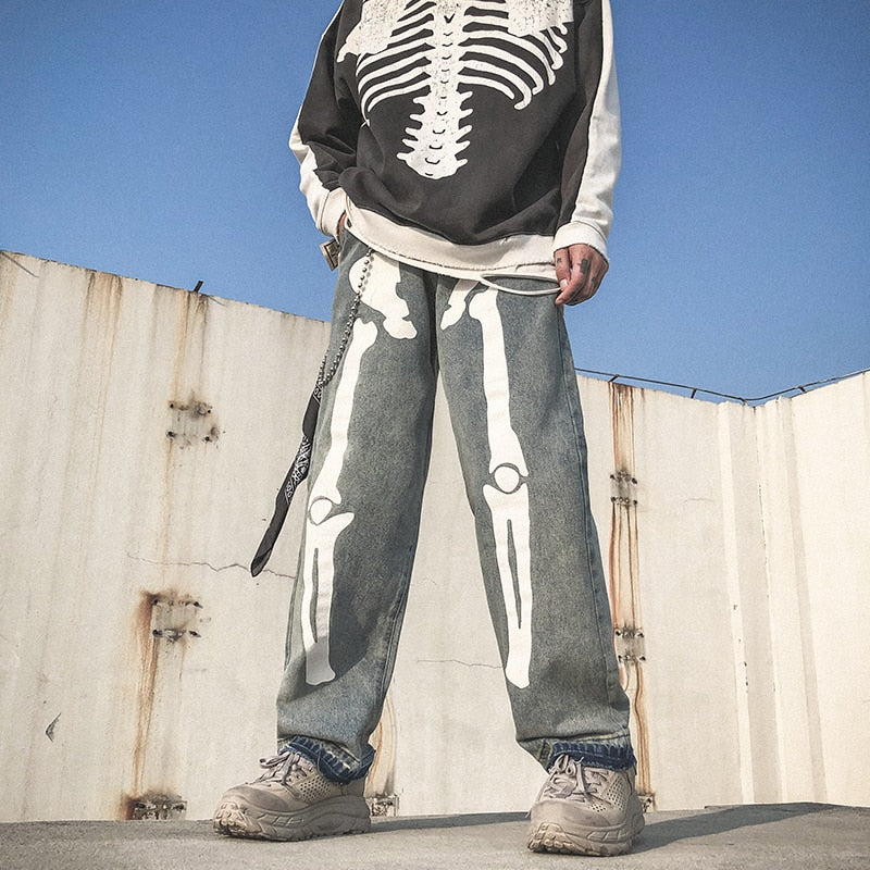 LAPPSTER Men Skeleton Oversized Black Jeans Pants 2023 Denim Mens Streetwear Hip Hop Harem Pants High Wasit Denim Pants Overalls