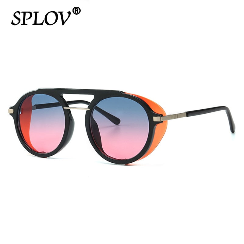 Retro Round Steampunk Sunglasses Men Women Brand Designer Vintage Wrap Shades Double Beam Eyewear Street Fashion Oculos de sol