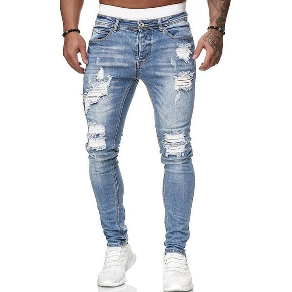 Men High Waist Fashion Jean Spring Summer Boyfriend Motorcycle Street Wear Skinny Casual Denim Pants Jeans Straight Trousers