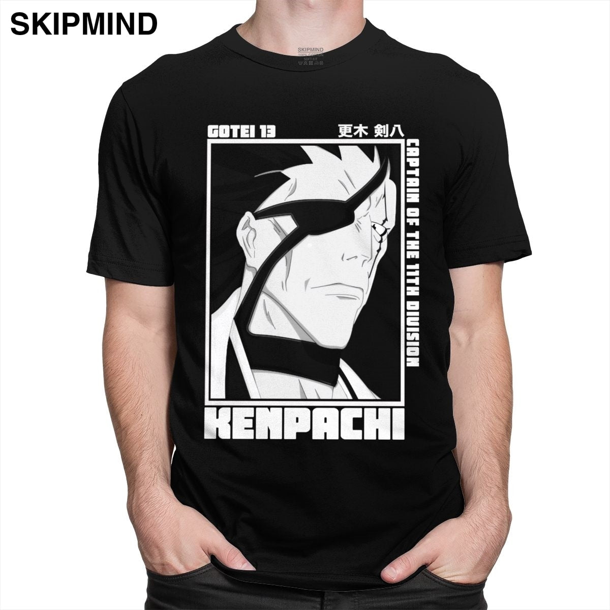 Trendy Mens Anime Manga Kenpachi Zaraki T-Shirt Short Sleeve Round-neck Cotton Tshirt Graphic Bleach Tee Shirt Slim Fit Clothes