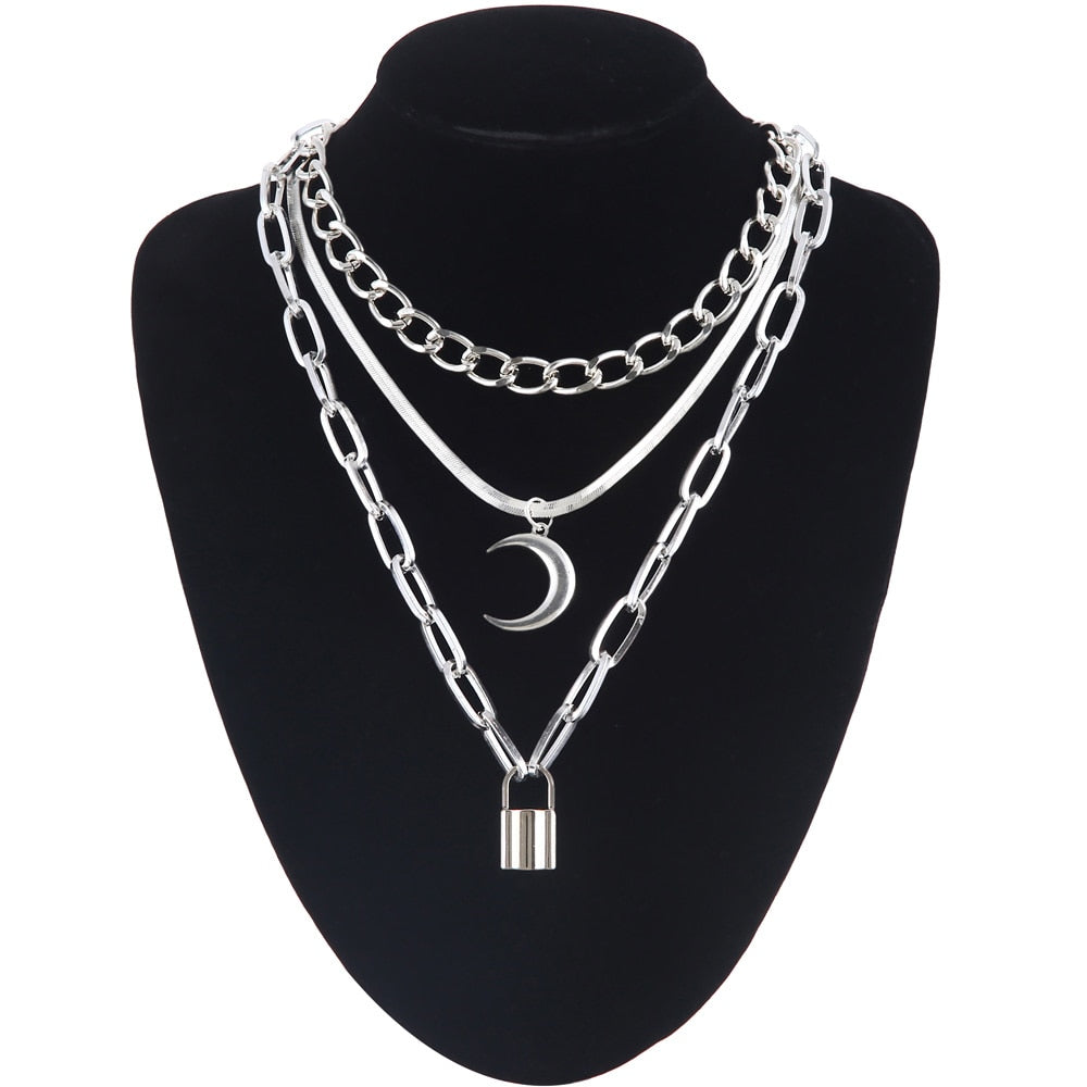 Layered Chain Necklace Cool Lock Goth Accessories Grunge Style Fairy Core Choker 2000s Aesthetic Y2k E Girl Jewelry