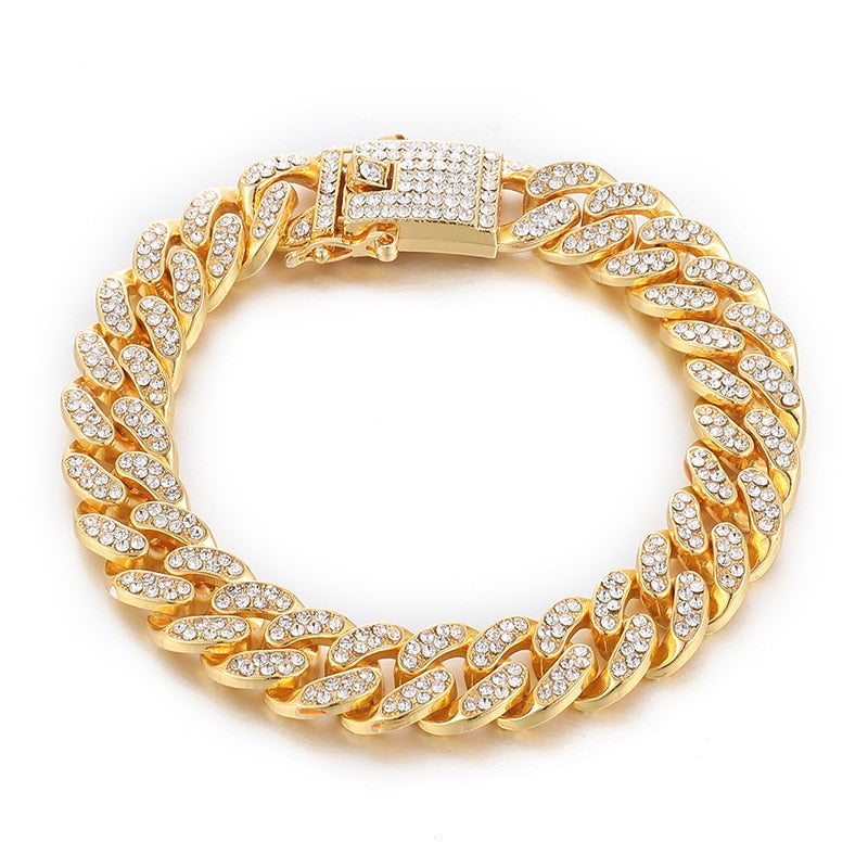 High-Quality  51g Hip Hop Full AAA Stone Bling Iced Out Pave Men's Bracelet Miami Cuban Link Chain Bracelets for Men Jewelry
