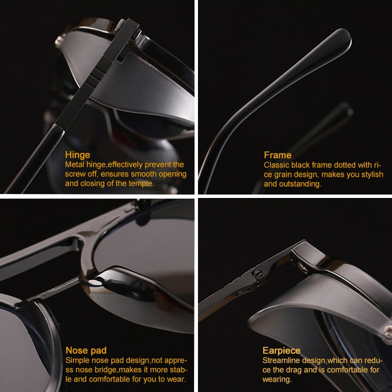 Retro Round Steampunk Sunglasses Men Women Brand Designer Vintage Wrap Shades Double Beam Eyewear Street Fashion Oculos de sol