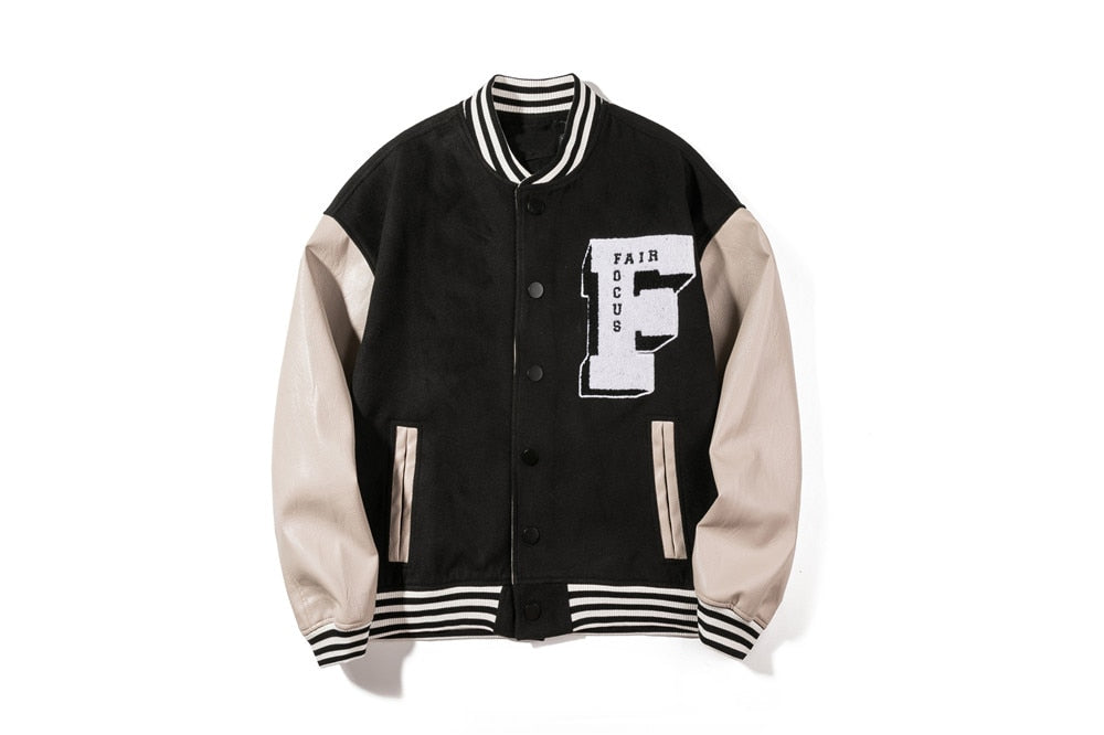 Dark Icon Embroidery Baseball Jacket Men Leather Patchwork High Street Men's Jackets Black Green