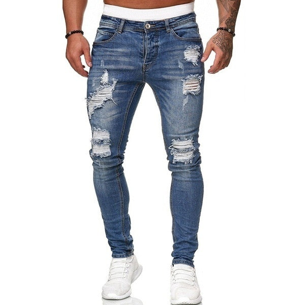 Men High Waist Fashion Jean Spring Summer Boyfriend Motorcycle Street Wear Skinny Casual Denim Pants Jeans Straight Trousers