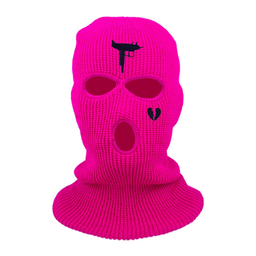 3Holes Winter Warm Unisex Balaclava Mask Hat Embroidery Full Face Mask Knitted Cycling Ski Snowboard Hat Cap Hip Hop Beanie Gift