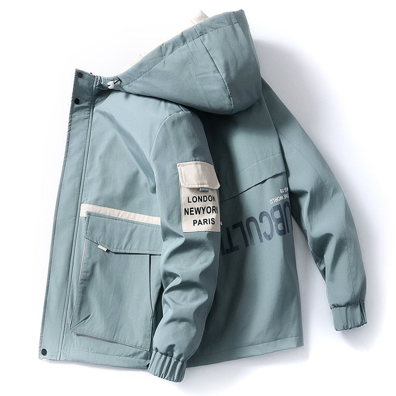 New Trend 2023 Spring Men's Hooded Jackets Casual Street Wear Autumn Thin Cargo Coat Short Windbreaker Youth Hip Hop Top Clothes