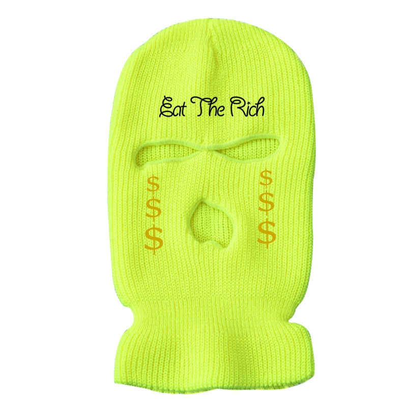 3Holes Winter Warm Unisex Balaclava Mask Hat Embroidery Full Face Mask Knitted Cycling Ski Snowboard Hat Cap Hip Hop Beanie Gift