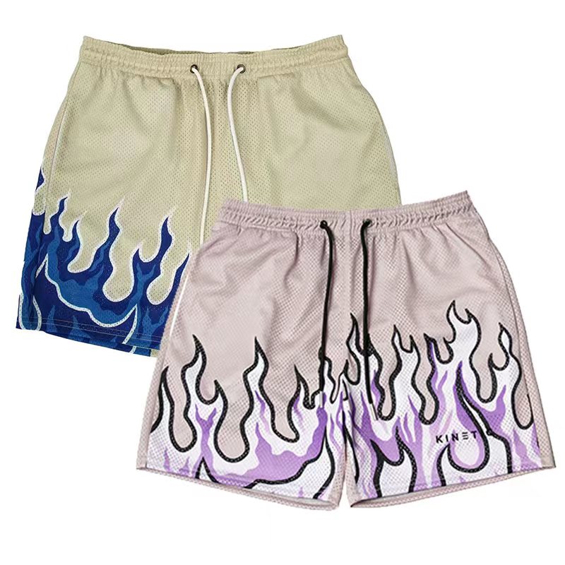 Mesh Breathable Men Shorts GYM Basketball Running Quick-Drying Shorts Baggy Flame Print Fashion Shorts New 2023 Summer Shorts