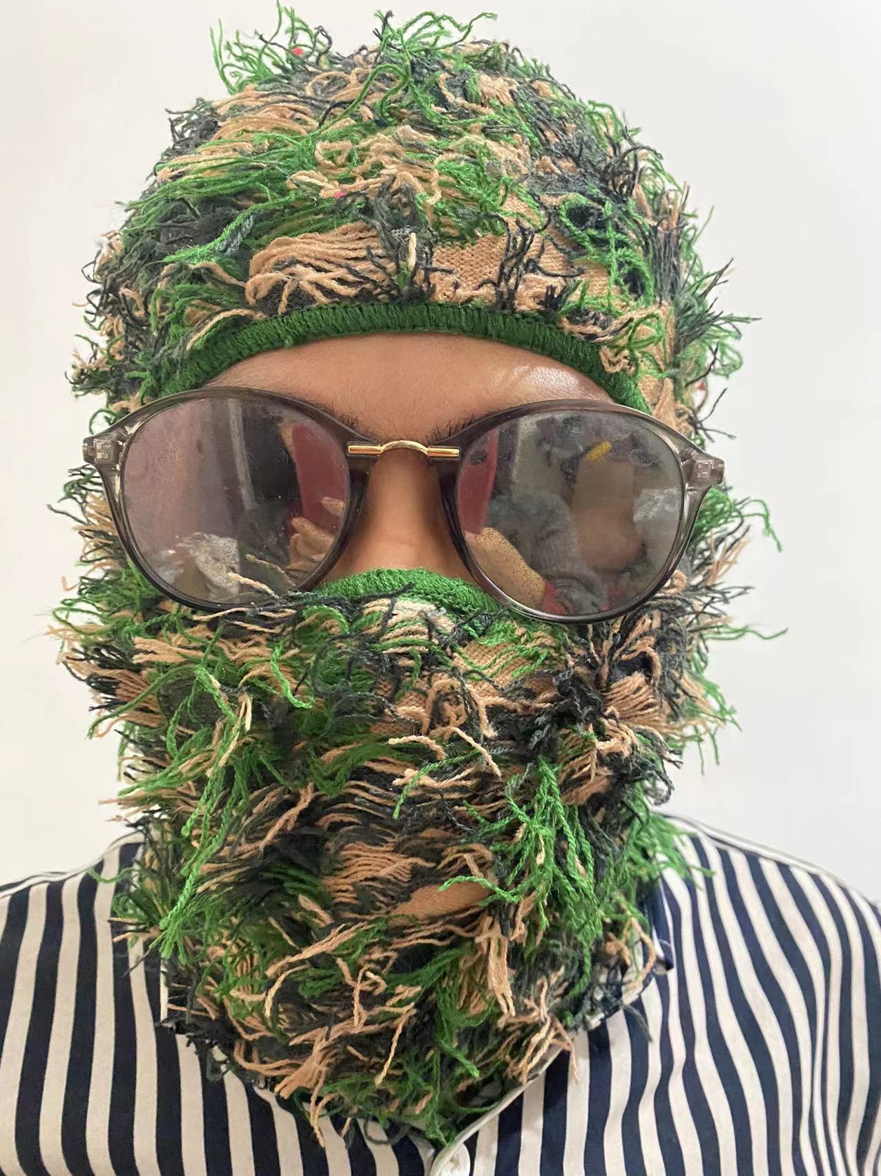 Designer Ski Mask Storm Knitted Distressed Camo Balaclava Ski Mask Custom Grassy Balaclava