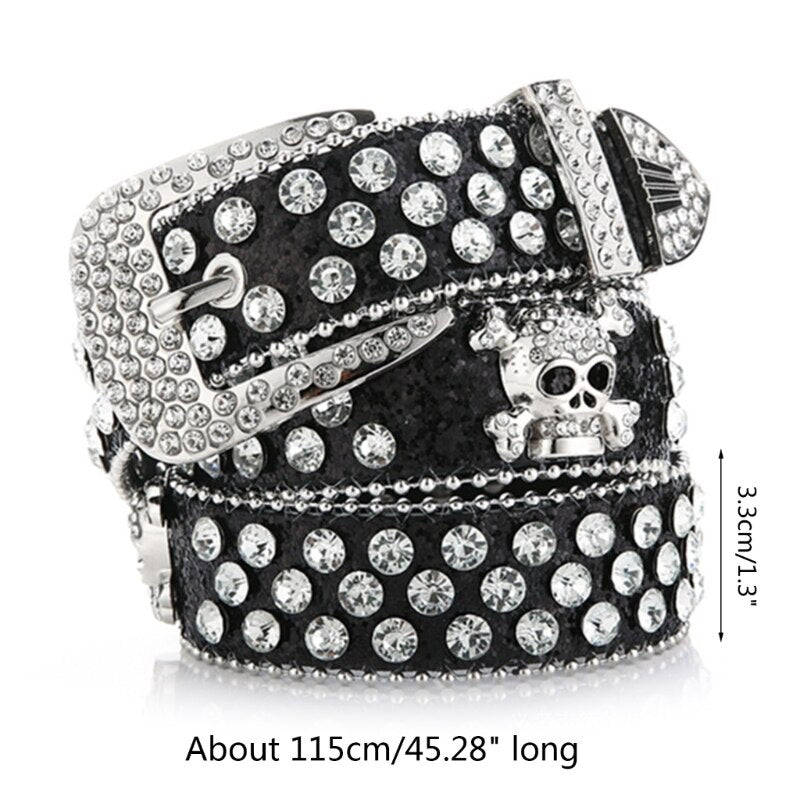Skull Buckle Belts Women Pu-leather Gothic Y2k Girls Belt for Jeans Men