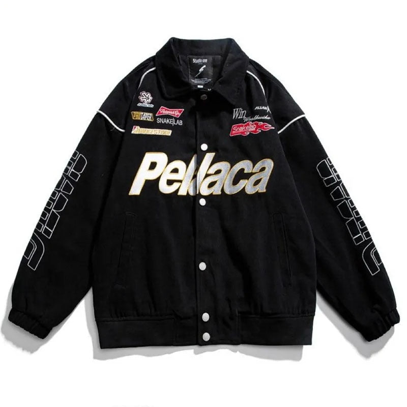 Retro Streetwear Motorcycle Baseball Jackets Mens Harajuku Letter Embroidery Patchwork Coats Casual Loose Varsity Jacket Unisex