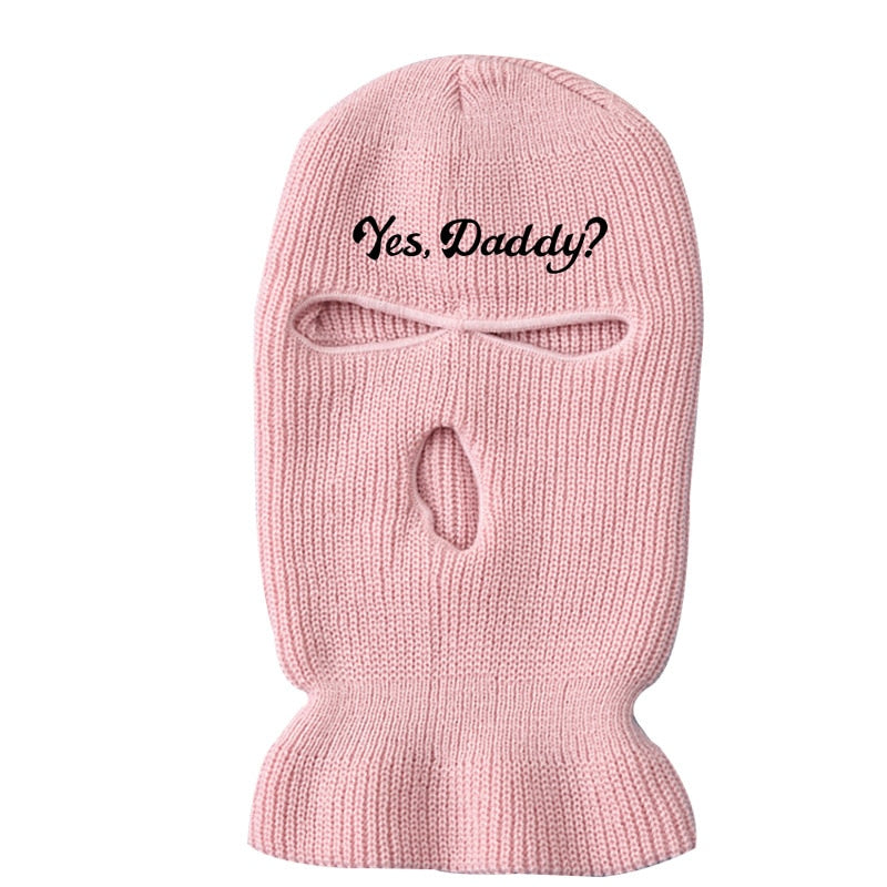 3Holes Winter Warm Unisex Balaclava Mask Hat Embroidery Full Face Mask Knitted Cycling Ski Snowboard Hat Cap Hip Hop Beanie Gift