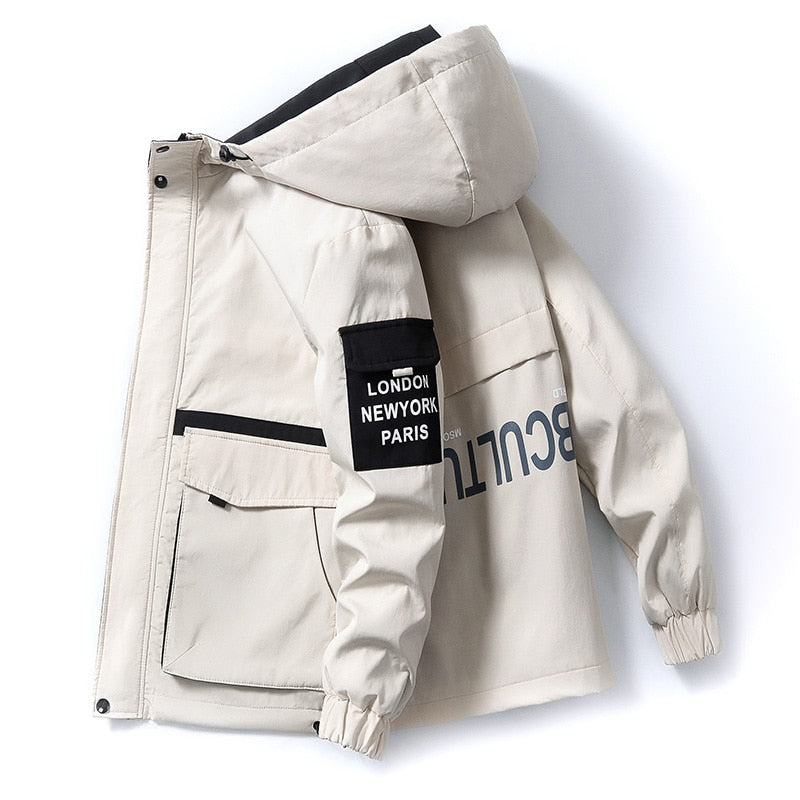 New Trend 2023 Spring Men's Hooded Jackets Casual Street Wear Autumn Thin Cargo Coat Short Windbreaker Youth Hip Hop Top Clothes