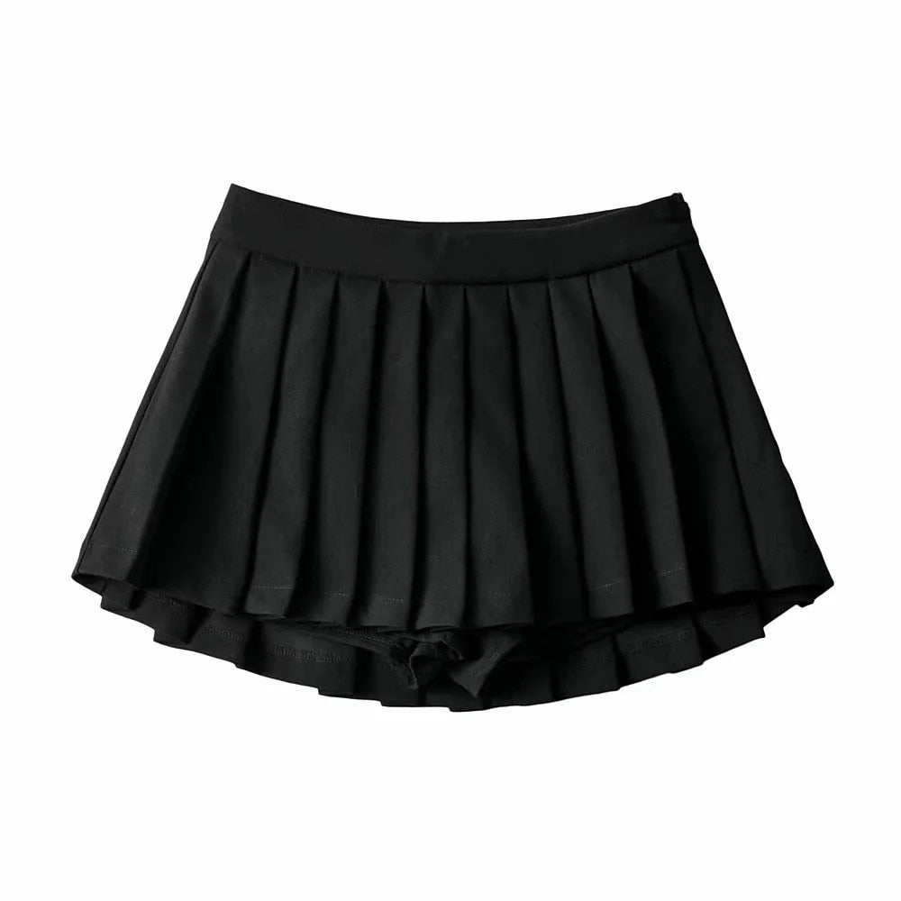 Soefdioo Women Fashion Pleated Shorts Skirts Vintage High Waist Side Zipper Skort Autumn 2022 Female Bottoms High Street Wear