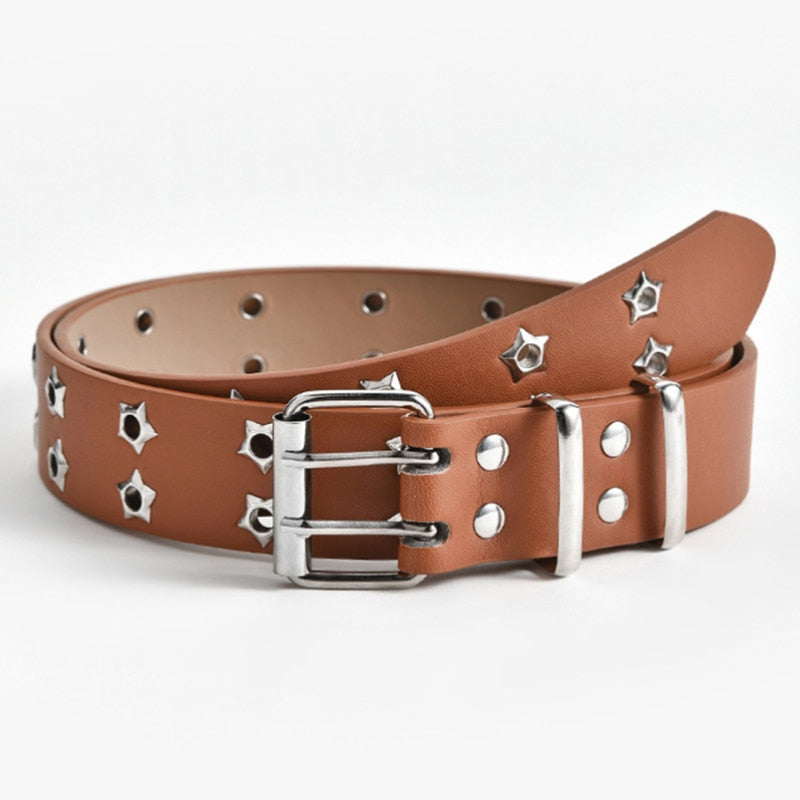 GAOKE Hollow Bullet Decoration Belt Fashion Ladies Leather Studded Gift Man's Goth Rock Wild Adjustable Women Punk Black Belt