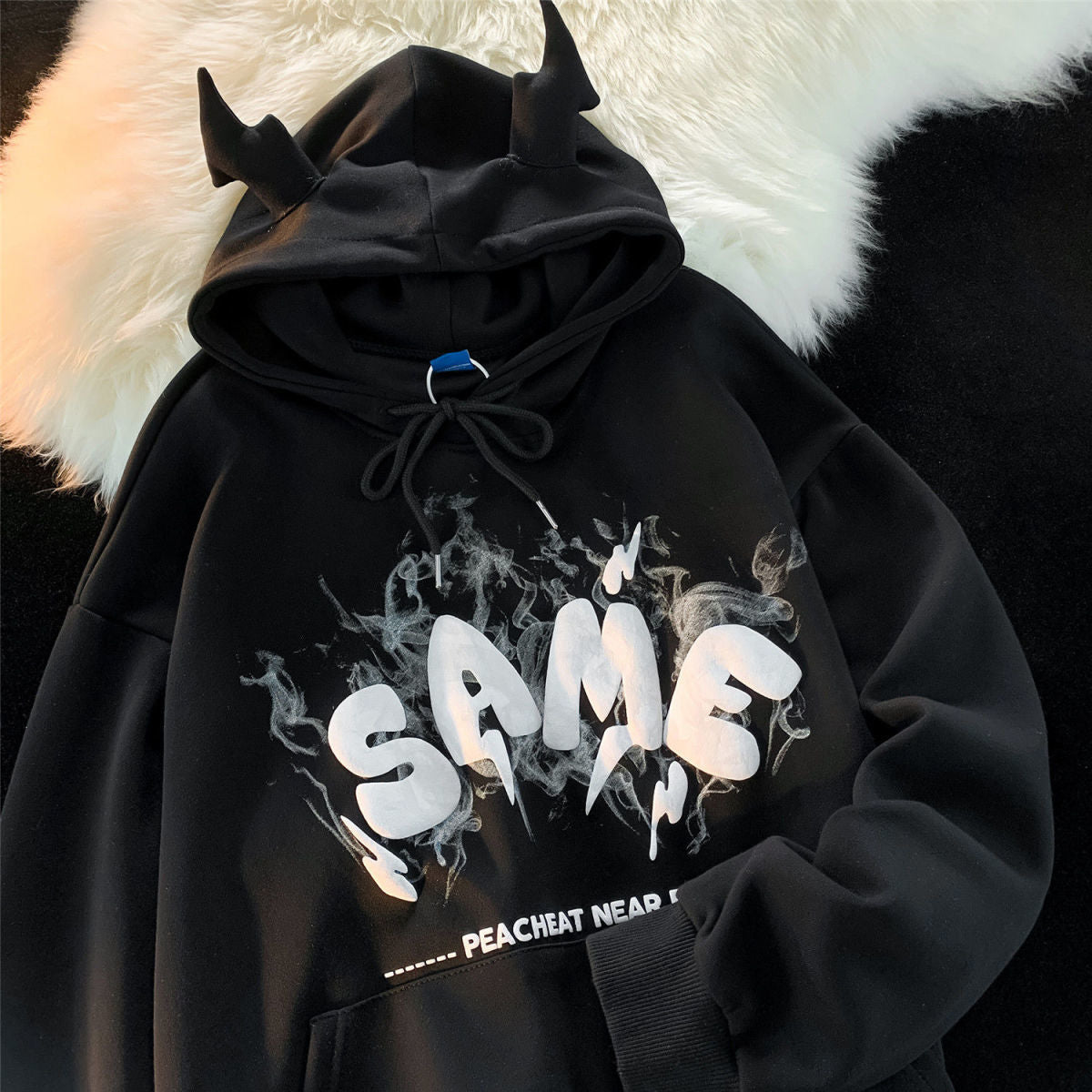 Hiphop horn sweater women autumn and winter loose tide ins lazy wind bf plus velvet thick design sense niche jacket hoodie bape