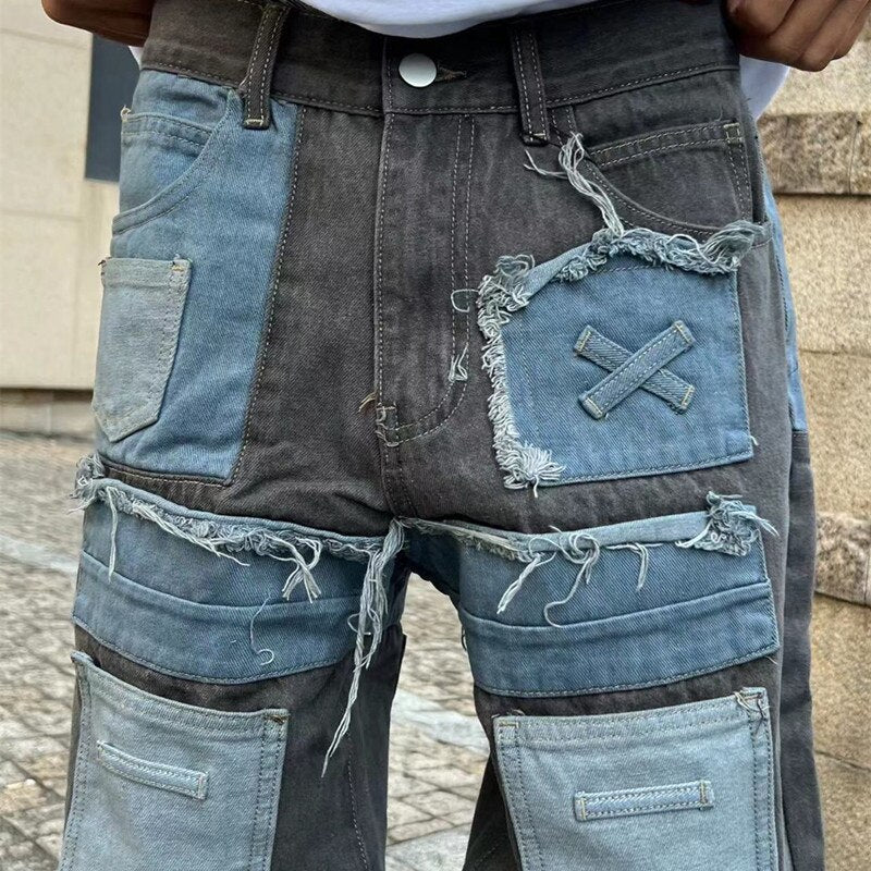 2023 Cyber Y2K Streetwear Baggy Stacked Jeans Pants Men Clothing Straight Punk Multiple Pockets Denim Trousers Vetements Homme
