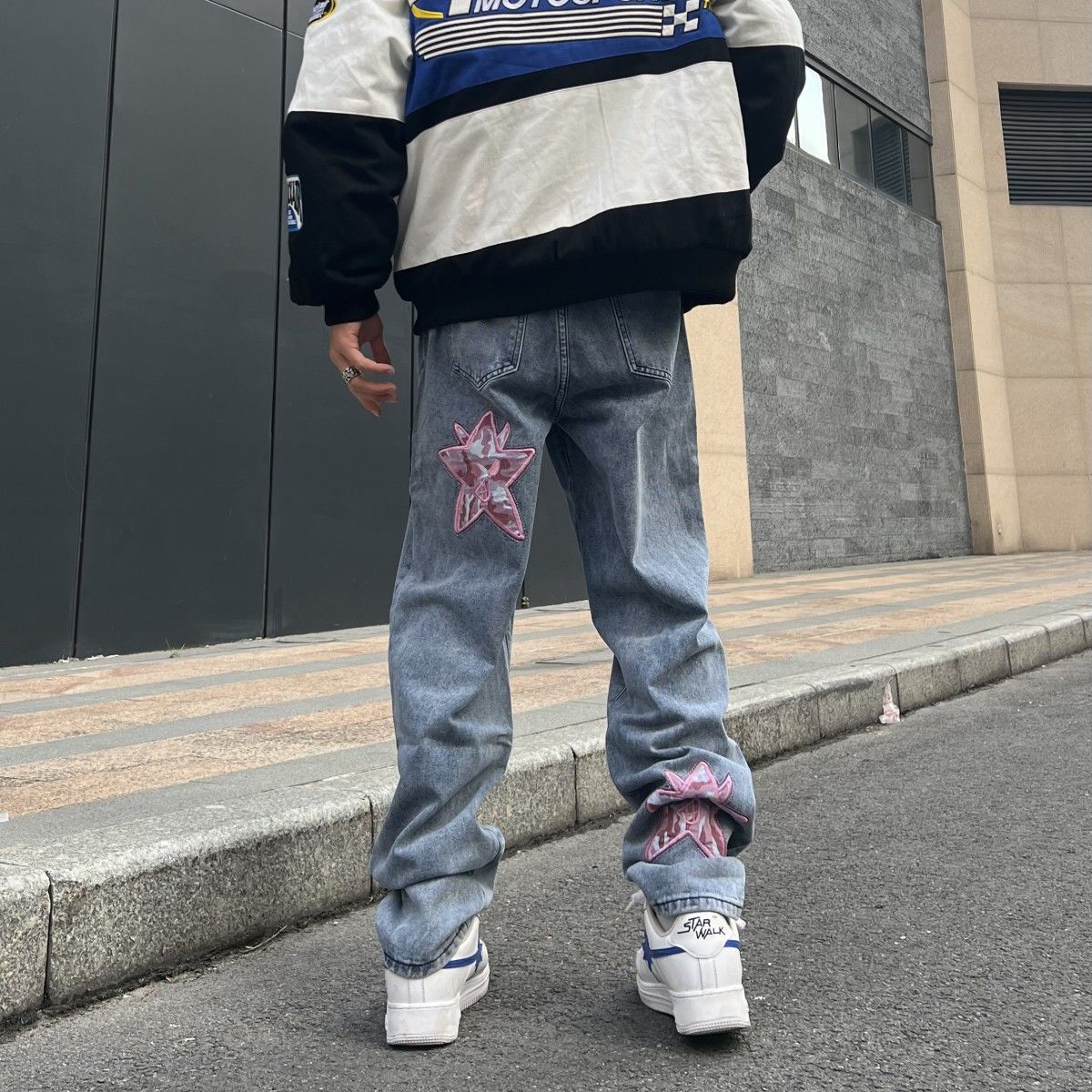 Y2K Men's Fashion Black Korean Streetwear Letter Print Low Rise Baggy Jeans Trousers Straight Hip Hop Denim Pants Male Clothes