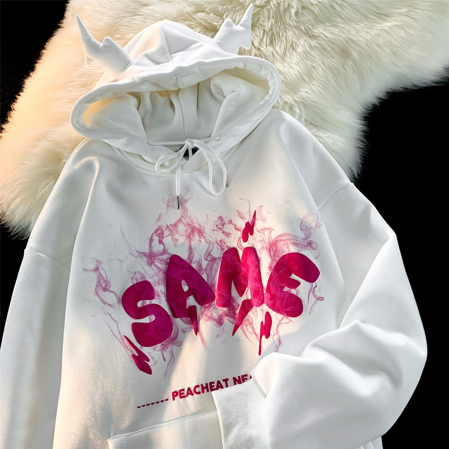 Hiphop horn sweater women autumn and winter loose tide ins lazy wind bf plus velvet thick design sense niche jacket hoodie bape